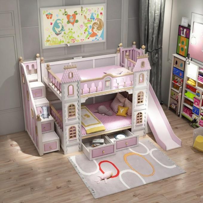 男の子向けブルーの寝室用家具 無垢材とMDF製2段ベッド ブルー 2