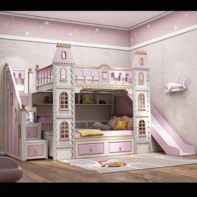 男の子向けブルーの寝室用家具 無垢材とMDF製2段ベッド ブルー 6