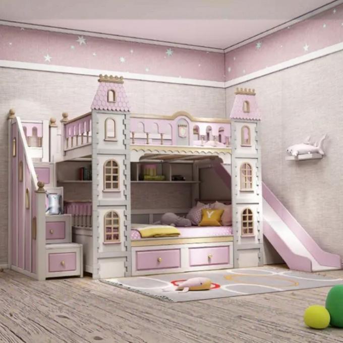 男の子向けブルーの寝室用家具 無垢材とMDF製2段ベッド ブルー 8
