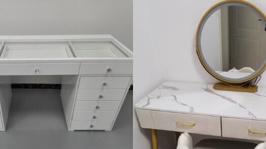 モダンな高級の寝室家具 機能的な寝室 セット 金色の上部と大理石の革セラミックドレッサー 11