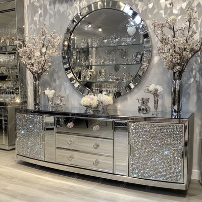 リビングルームTVキャビネット モダン ミラー シルバー クリスタルガラス 家具 ベッドルーム ホテル アパート-リビングルーム