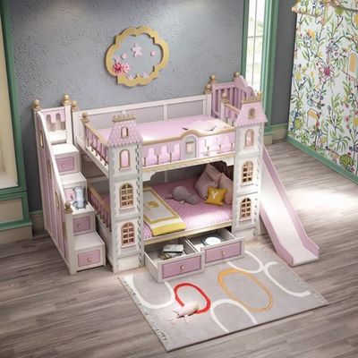 男の子向けブルーの寝室用家具 無垢材とMDF製2段ベッド ブルー